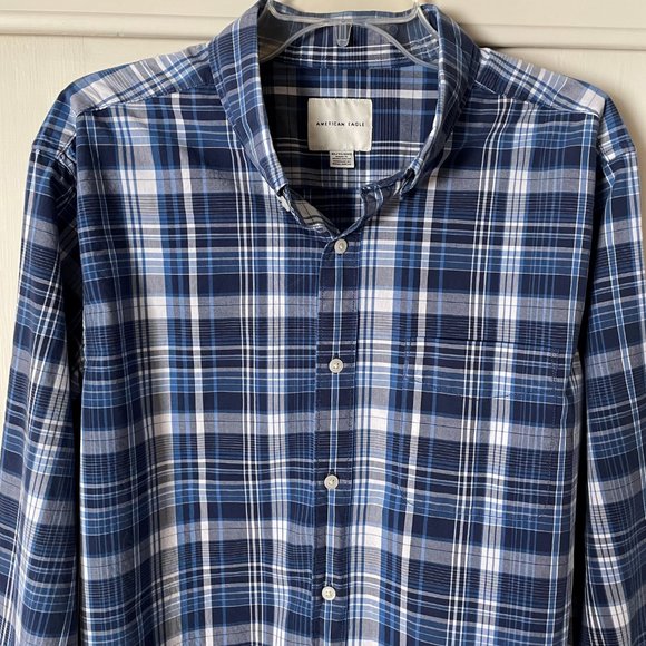 American Eagle Outfitters Blue Plaid Cotton Long Sleeve Button Down Shirt XL - Picture 8 of 8